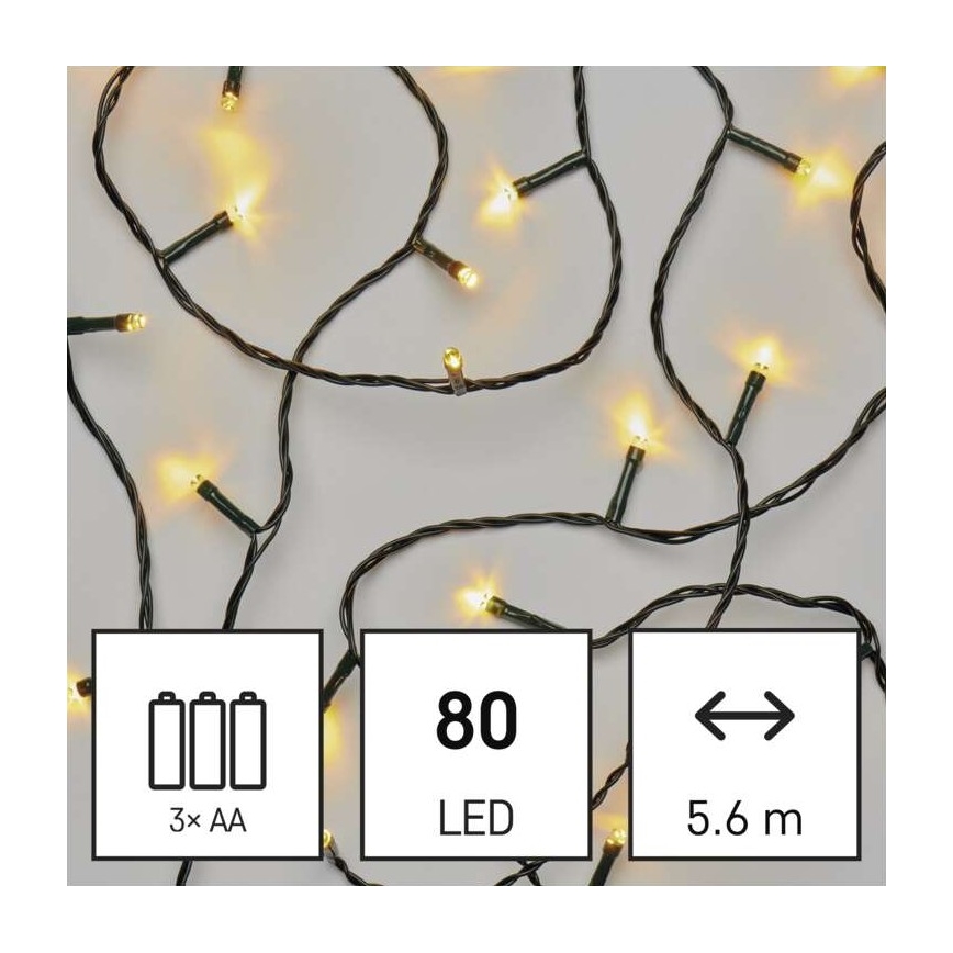 LED Zewnętrzny łańcuch bożonarodzeniowy 80xLED/6,1m IP44 ciepła biel