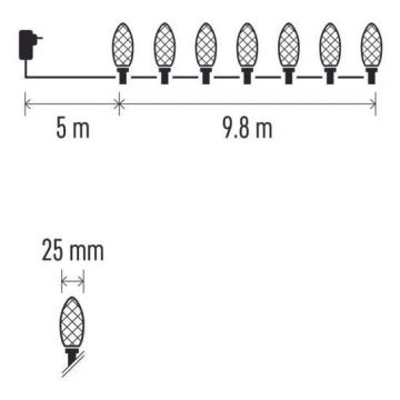 LED Zewnętrzny łańcuch świąteczny 50xLED/8 funkcji14,8 m IP44 ciepła biel