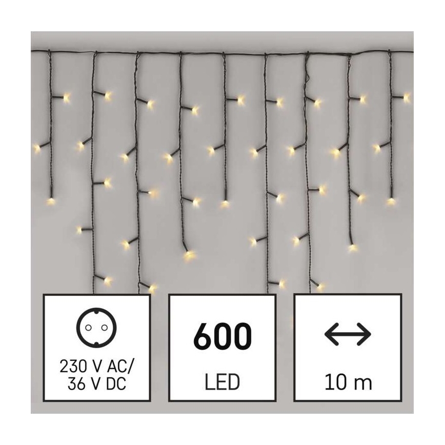 LED Zewnętrzny łańcuh bożonarodzeniowy 600xLED/8 trybów15m IP44 ciepła biel