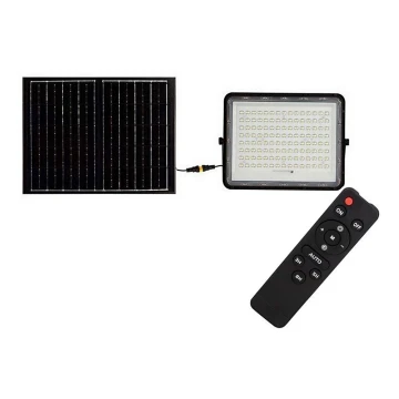 LED Zewnętrzny naświetlacz solarny LED/20W/3,2V 6400K czarne IP65 + Pilot zdalnego sterowania