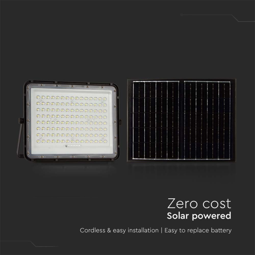 LED Zewnętrzny naświetlacz solarny LED/20W/3,2V 6400K czarne IP65 + Pilot zdalnego sterowania