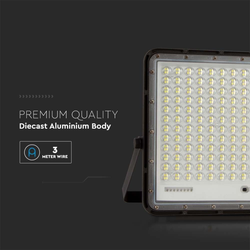LED Zewnętrzny naświetlacz solarny LED/30W/3,2V 6400K czarne IP65 + Pilot zdalnego sterowania