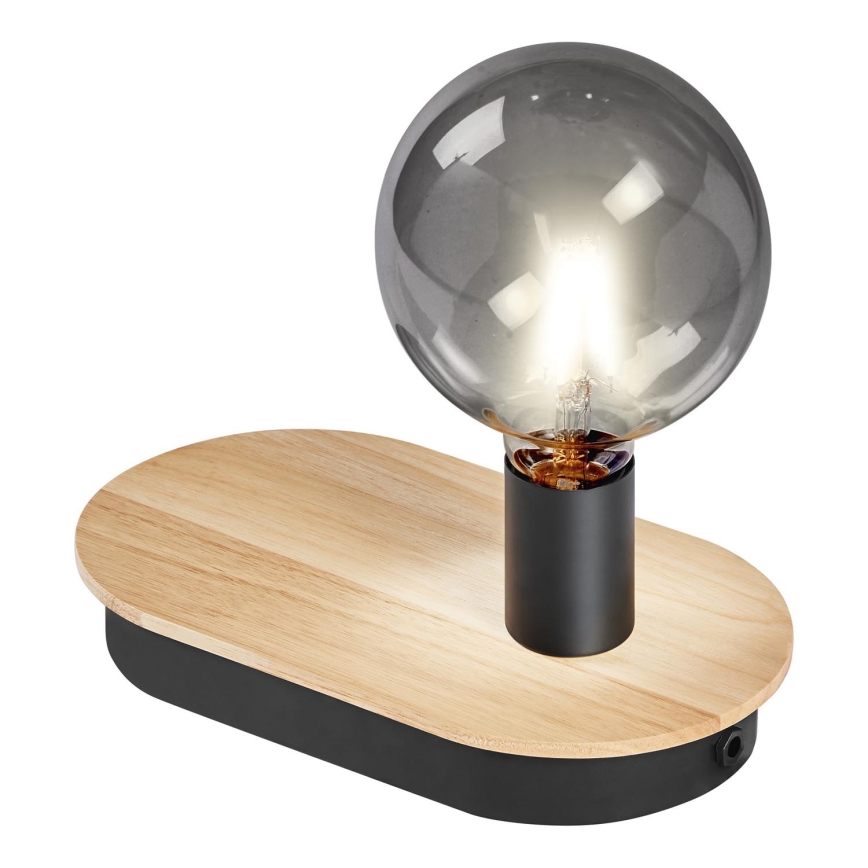 Ledvance - Dotykowa lampa stołowa z konektorem USB DECOR WOOD 1xE27/8W/230V figowiec