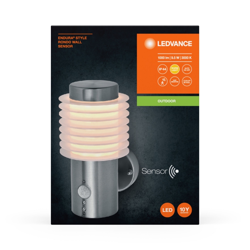 Ledvance - LED Kinkiet zewnętrzny z czujnikiem ENDURA RONDO LED/9,5W/230V IP44 chrom