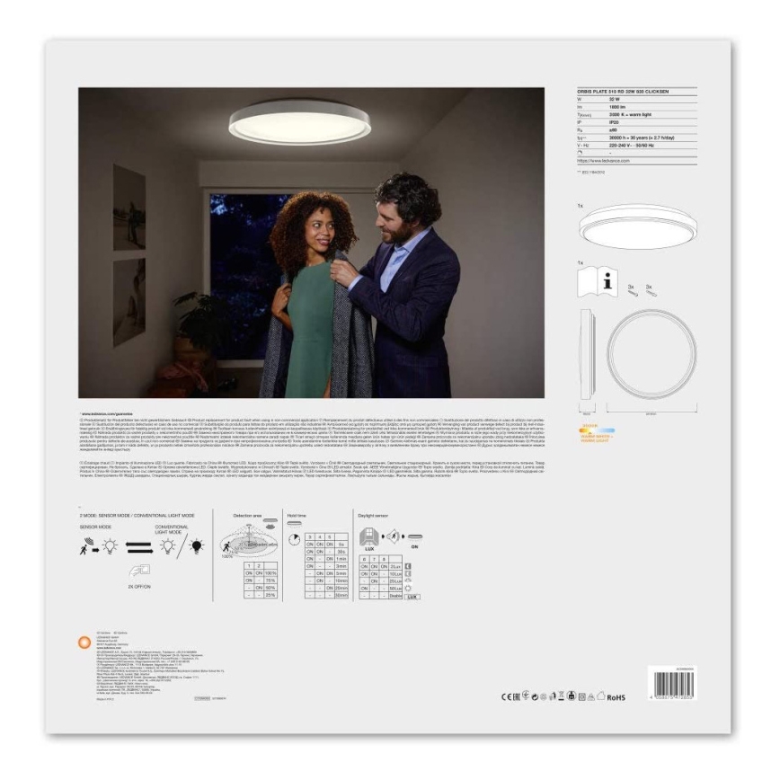 Ledvance - LED Plafon z czujnikiem PLATE LED/32W/230V 3000K