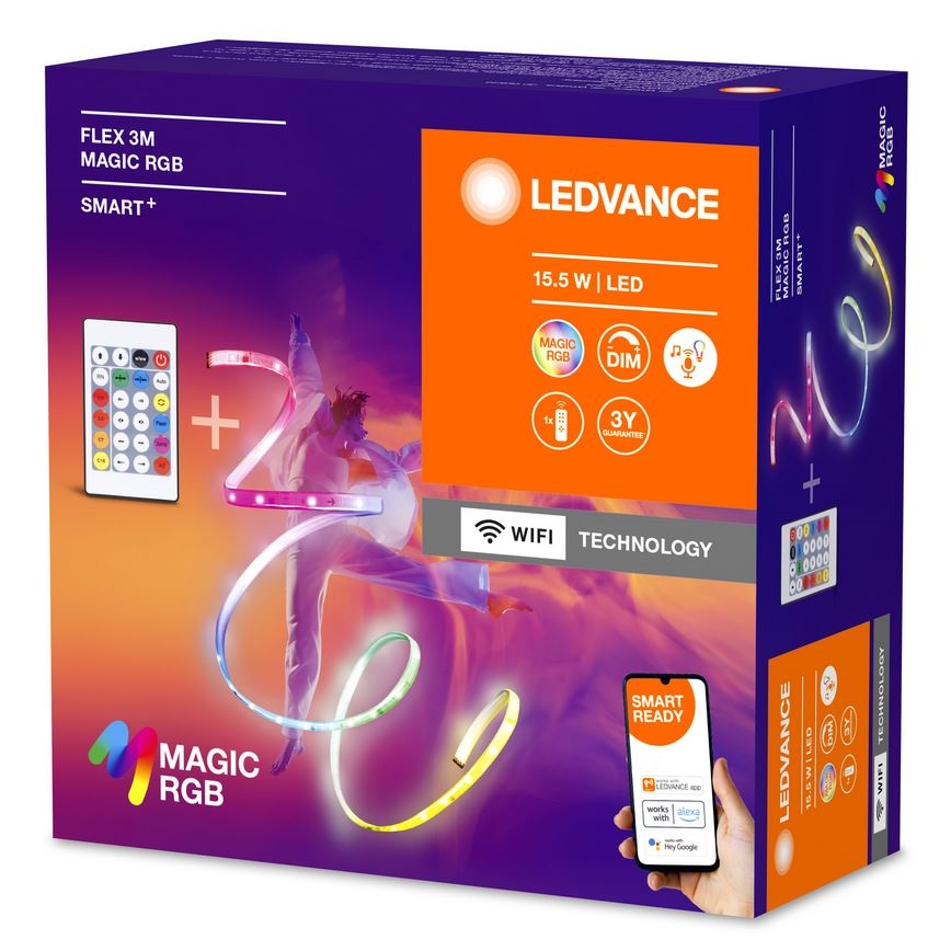 Ledvance - LED RGB Taśma ściemnialna SMART+ MAGIC FLEX 3m LED/15,5W/230V Wi-Fi + pilot zdalnego sterowania