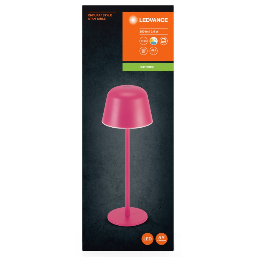 Ledvance - LED Ściemnialna zewnętrzna lampa akumulatorowa TABLE LED/2,5W/5V IP54 czerwona