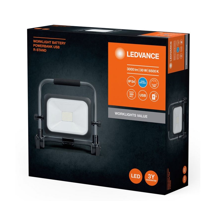 Ledvance - LED Ściemnialny zewnętrzny naświetlacz akumulatorowy WORKLIGHT BATTERY LED/30W/5V IP54
