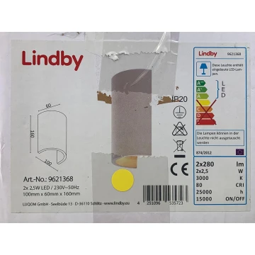 Lindby - LED Kinkiet JENKE 2xLED/2,5W/230V gips