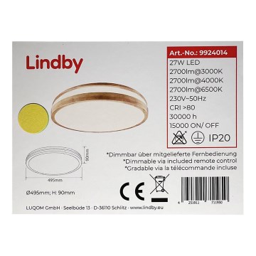 Lindby - LED Ściemnialny plafon EMIVA LED/27W/230V