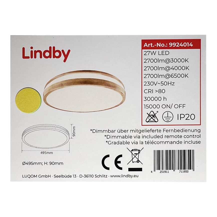Lindby - LED Ściemnialny plafon EMIVA LED/27W/230V