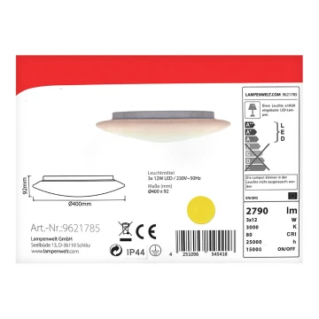 Lindby - LED Ściemnialny plafon TOAN 3xLED/12W/230V IP44