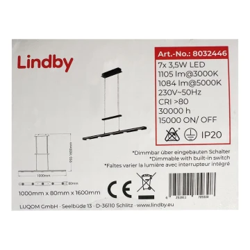 Lindby - LED Ściemnialny żyrandol na lince NAIARA 7xLED/4W/230V