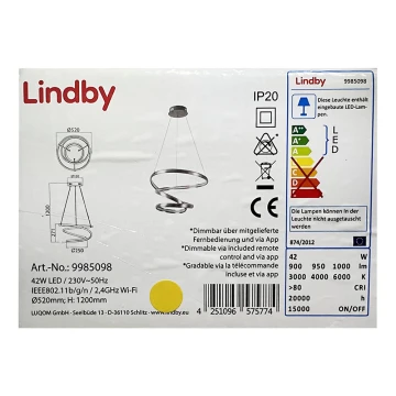 Lindby - LED Żyrandol ściemnialny na lince VERIO LED/230V + pilot zdalnego sterowania