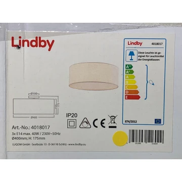 Lindby - Plafon HENRIKA 3xE14/40W/230V biały