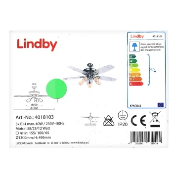 Lindby - Wentylator sufitowy z oświetleniem CEDRIK 5xE14/40W/230V