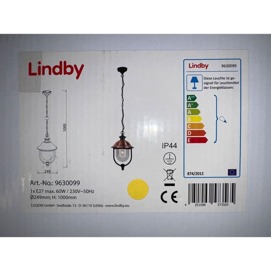 Lindby - Zewnętrzny żyrandol na lince CLINT 1xE27/60W/230V IP44