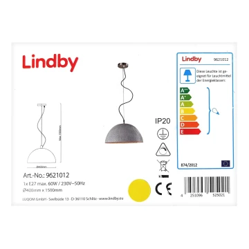 Lindby - Żyrandol na lince JELIN 1xE27/60W/230V