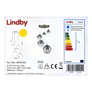 Lindby - Żyrandol na lince RAVENA 3xE27/40W/230V + 2xE27/25W/230V