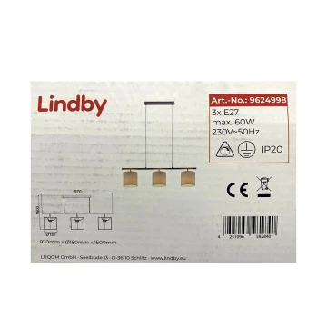 Lindby - Żyrandol na lince ZALIA 3xE27/60W/230V