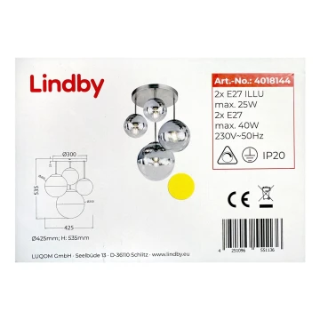 Lindby - Żyrandol RAVENA 2xE27/40W/230V + 2xE27/25W