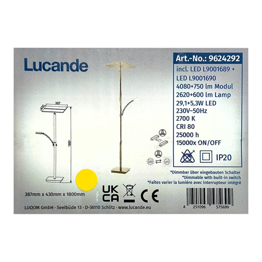 Lucande - LED Ściemnialna lampa podłogowa PARTHENA LED/29,1W/230V + LED/5,3W/230V