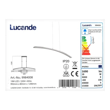 Lucande - LED Żyrandol na lince LORIAN LED/19W/230V