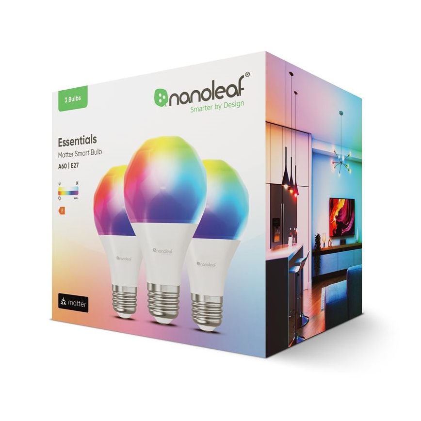 ZESTAW 3xLED RGBW Żarówka ściemnialna ESSENTIALS A60 E27/8,5W/230V CRI90 2700-6500K Wi-Fi - Nanoleaf