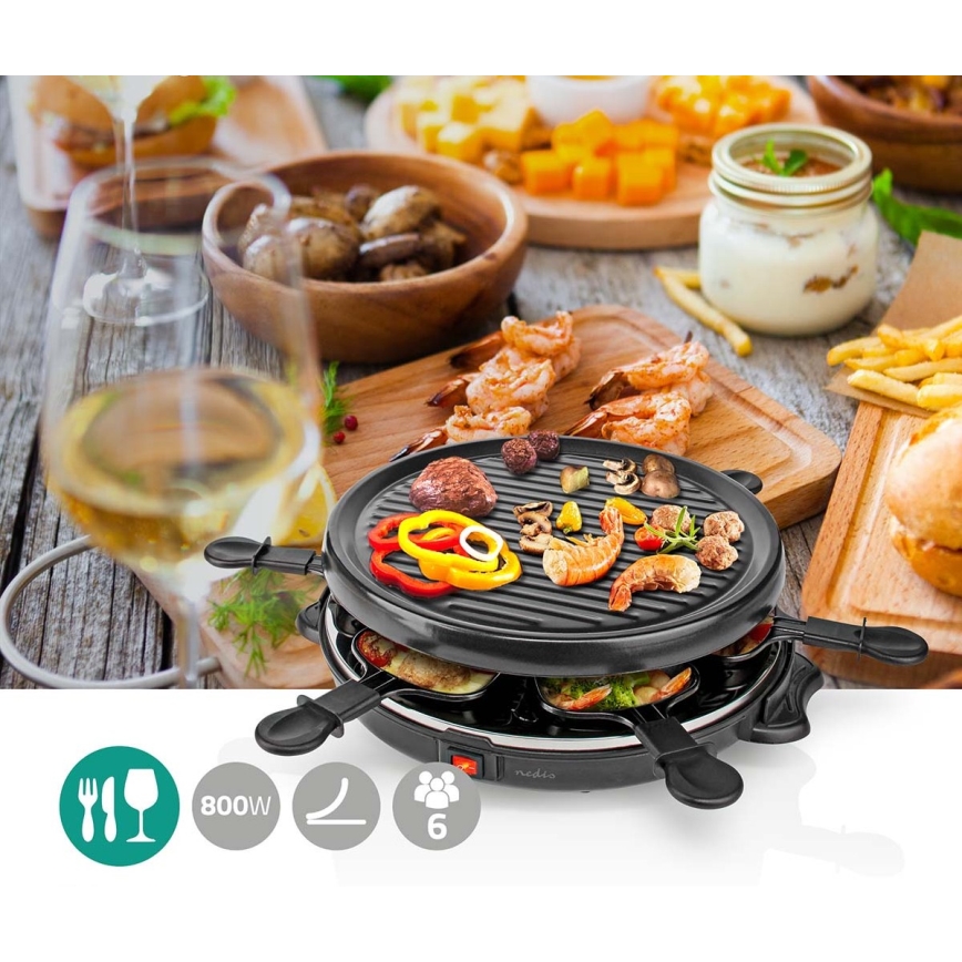 Nedis FCRA210FBK6 - Grill Raclette z akcesoriami 800W/230V