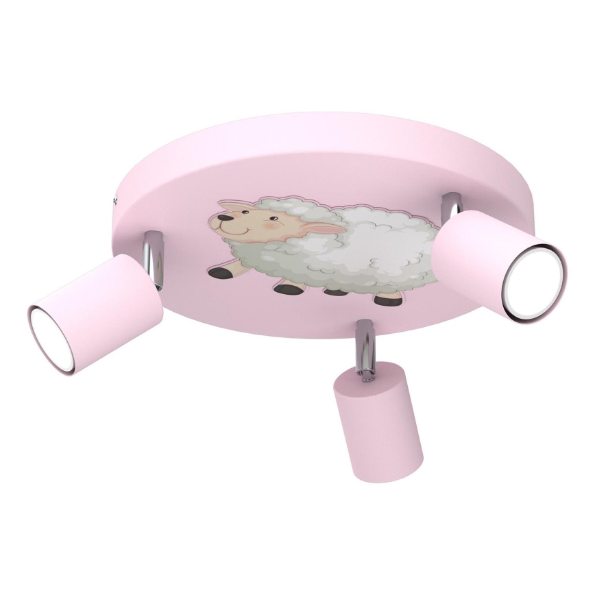 Oświetlenie punktowe dziecięce FUN 3xGU10/8W/230V różowy/owieczka