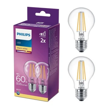 PACK 2x LED Żarówka Philips A60 E27/7W/230V 2700K