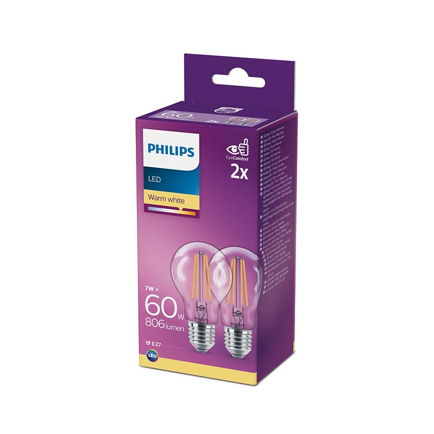 PACK 2x LED Żarówka Philips A60 E27/7W/230V 2700K