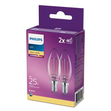 PACK 2x LED Żarówka Philips B35 E14/2W/230V 2700K