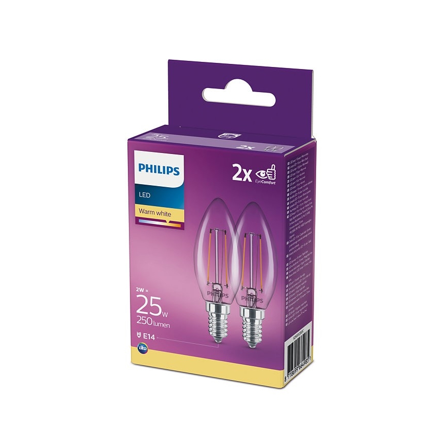 PACK 2x LED Żarówka Philips B35 E14/2W/230V 2700K