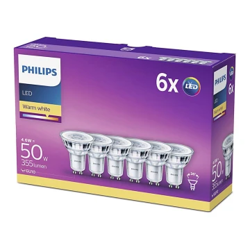 PACK 6x LED Żarówka Philips GU10/4,6W/230V 2700K