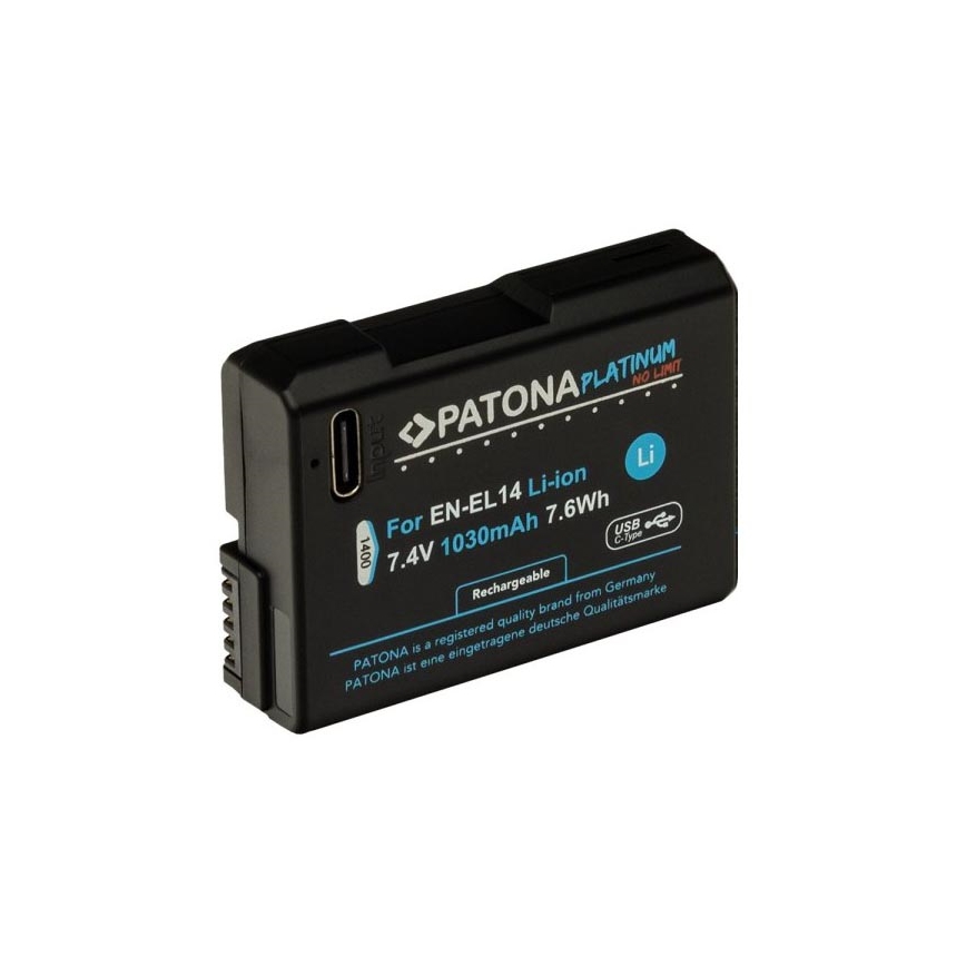 PATONA - Akumulator Nikon EN-EL14/EN-EL14A 1030mAh Li-Ion Platinum USB-C ładowanie