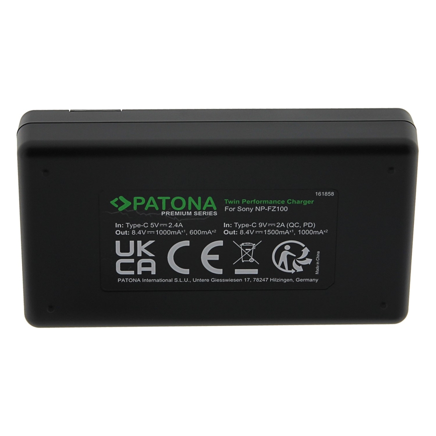 PATONA - Szybka ładowarka Dual Sony NP-FZ100 + kabel USB-C 0,6m