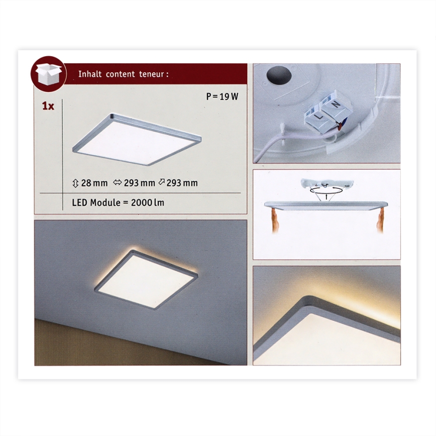Paulmann 70994 - LED/16W Panel natynkowy ATRIA 230V 3000K 29,3x29,6 cm matowy chrom