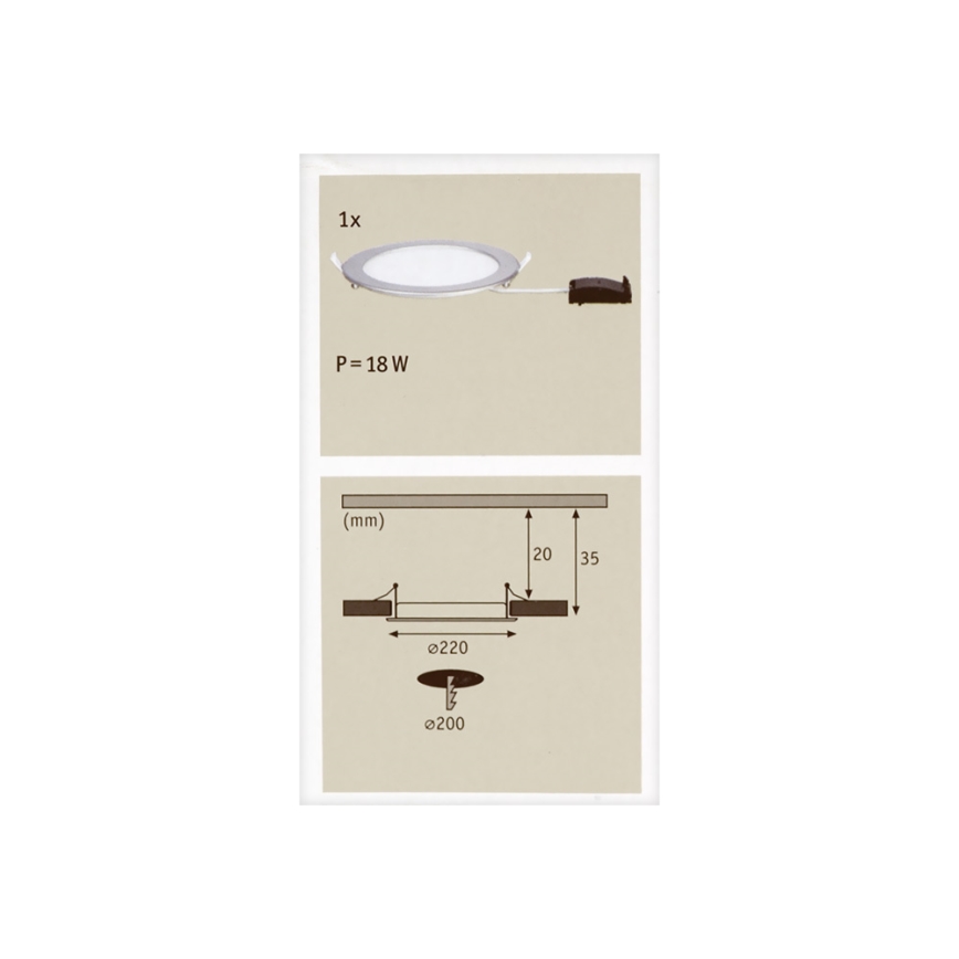 Paulmann 92075 - LED/18W IP44 Łazienkowa oprawa wpuszczana QUALITY LINE 230V