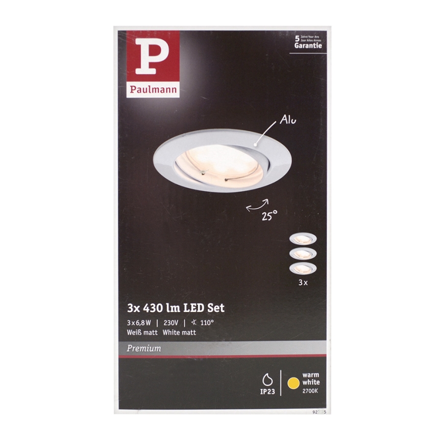 Paulmann 92775 - SADA 3xLED/6,8W Wpuszczane oświetlenie łazienkowe PREMIUM LINE 230V