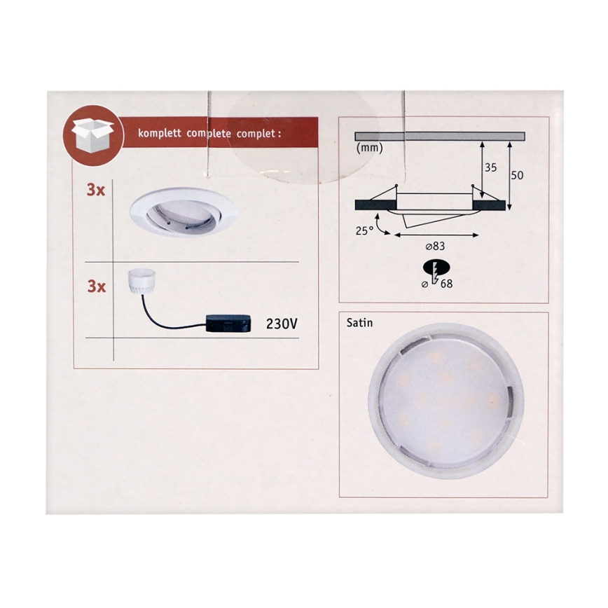 Paulmann 92775 - SADA 3xLED/6,8W Wpuszczane oświetlenie łazienkowe PREMIUM LINE 230V