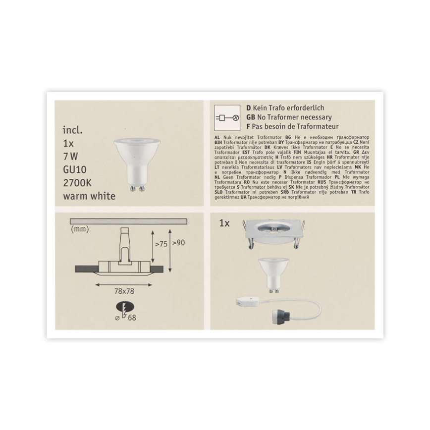 Paulmann 93611 - LED-GU10/7W IP44 Ściemnialne oświetlenie punktowe łazienkowe NOVA 230V