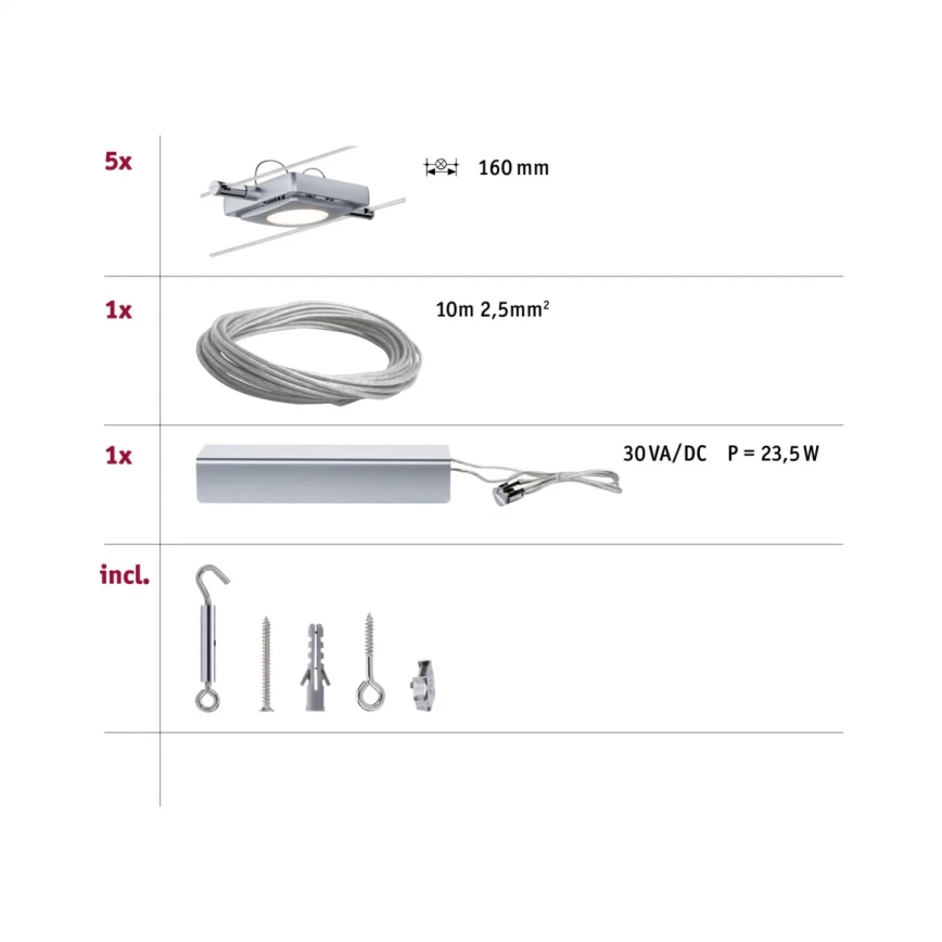 Paulmann 94108 - ZESTAW 5xLED/4,3W Oświetlenie punktowe do systemu szynowego MAC 230V matowy chrom