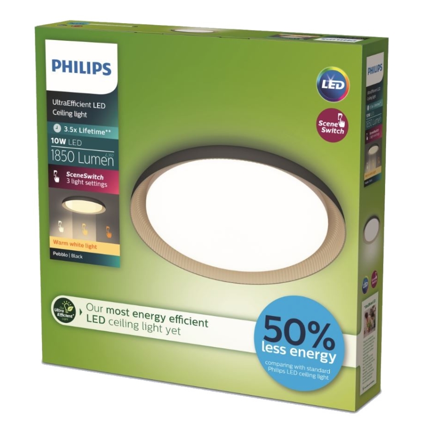 Philips - LED Plafon ściemnialny PEBBLO SCENE SWITCH LED/10W/230V 2700K czarny
