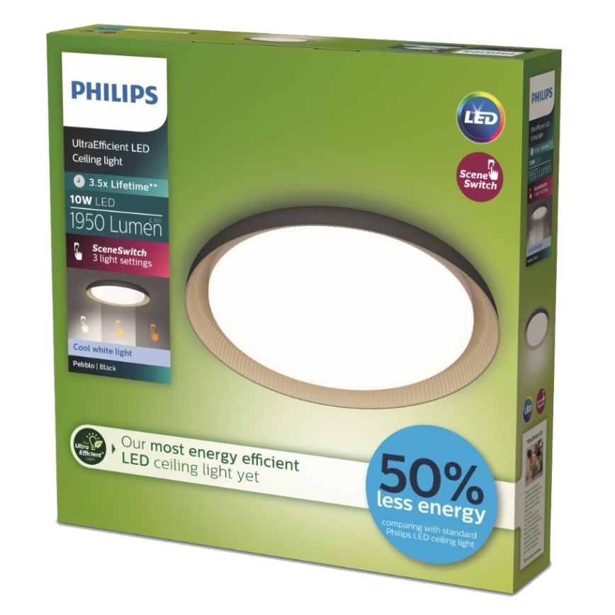 Philips - LED Plafon ściemnialny PEBBLO SCENE SWITCH LED/10W/230V 4000K czarny