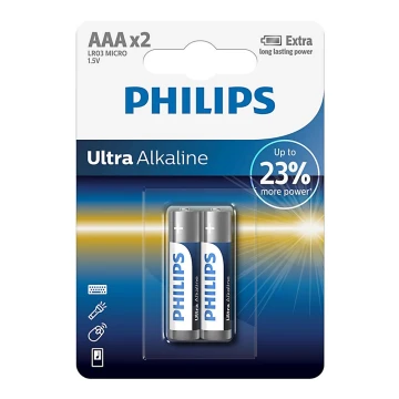 Philips LR03E2B/10 - 2 ks Bateria alkaliczna AAA ULTRA ALKALINE 1,5V 1250mAh