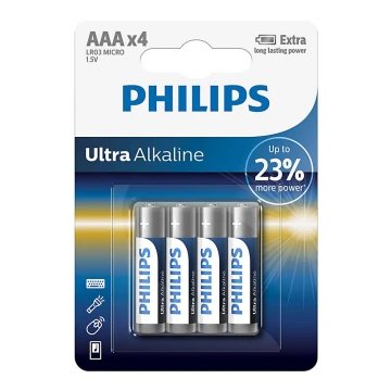 Philips LR03E4B/10 - 4 ks Bateria alkaliczna AAA ULTRA ALKALINE 1,5V 1250mAh