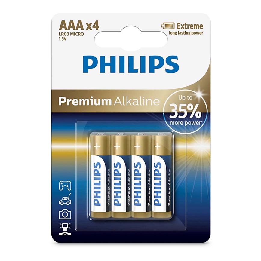 Philips LR03M4B/10 - 4 ks Bateria alkaliczna AAA PREMIUM ALKALINE 1,5V 1320mAh