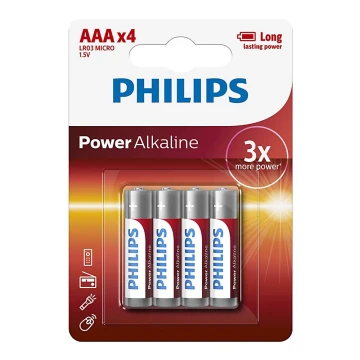 Philips LR03P4B/10 - 4 ks Bateria alkaliczna AAA POWER ALKALINE 1,5V 1150mAh