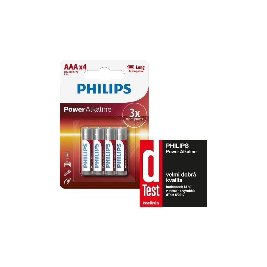Philips LR03P4B/10 - 4 ks Bateria alkaliczna AAA POWER ALKALINE 1,5V